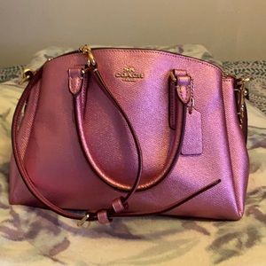 NWT Coach Metallic Crossgrain Leather Mini Sage.